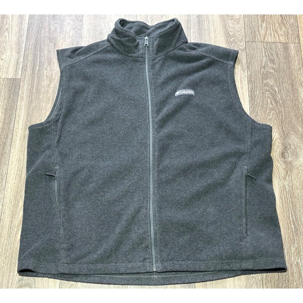 COLUMBIA MENS FLEECE FILL ZIP VEST PLUS SIZE XXL GRAY POCKETS SLEEVELESS
